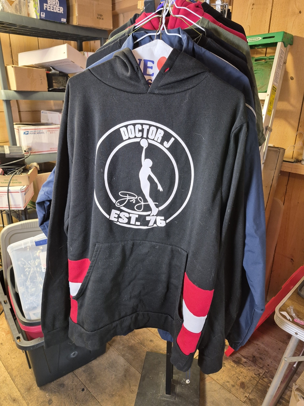 Jordan Black Hoodie with Red and White Pocket Panels Bin 53